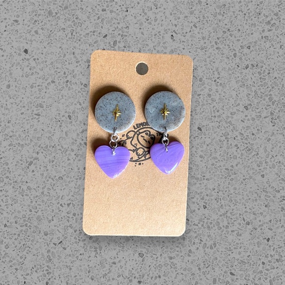 Handmade Celestial Lavender Purple and Speckled Grey Earrings - Glossy Cosmic - Picture 4 of 6